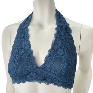 Intimately Free People Bralette Teal Galloon Lace Sz Medium Halter Cottagecore